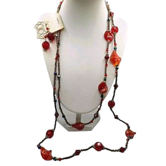 Necklace Set Red Orange Acrylic Beads Matching Earrings Bold Fashion Jewelry - Picture 1 of 4